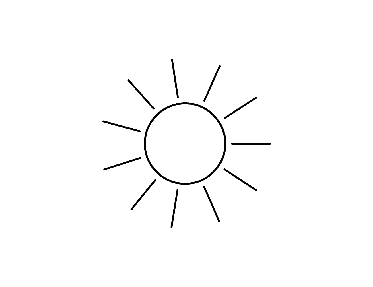 Simple line drawing of a sun with rays extending outward.
