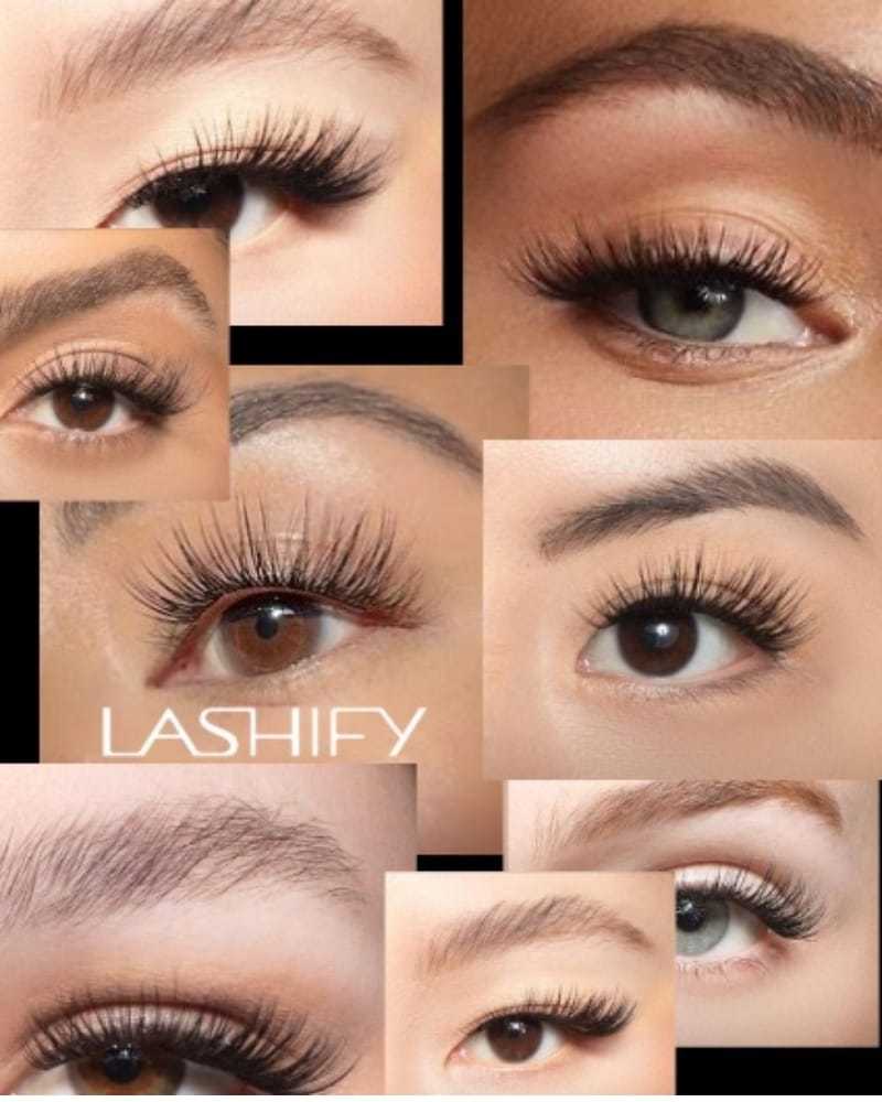 Collage of eyes with various lash styles, labeled "Lashify" in the center.